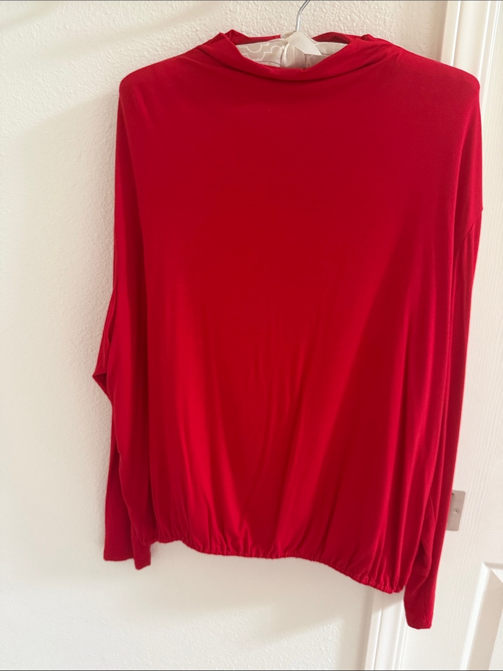 Red Long-Sleeve Blouse with Elastic Hem - Women